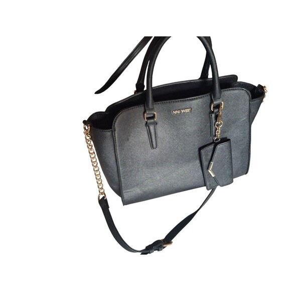 NINE WEST Women's Black Tote Bag Purse And Credit Card Holder Set - Picture 3 of 7